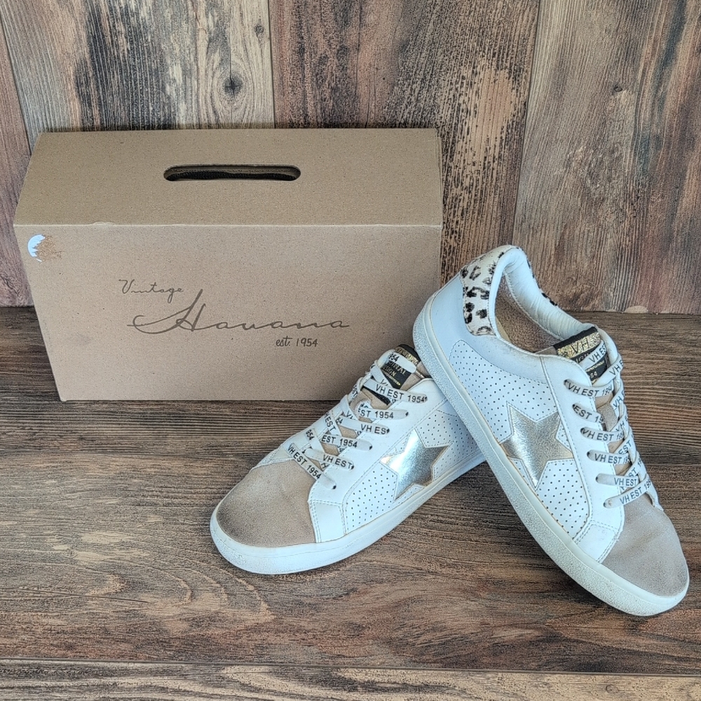 Vintage Havana Gadol Grand White Perforated Cheetah Heel Sneaker 10